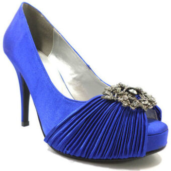 Γόβες Haute Couture decolte blu elettrico raso strass at389
