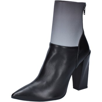 Μποτίνια Gianni Marra tronchetti nero pelle grigio tessuto BY766 Μποτίνια Gianni Marra tronchetti nero pelle grigio tessuto BY766